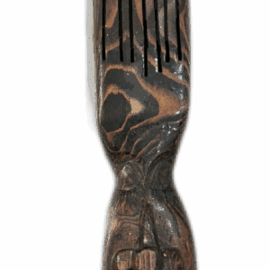 Hand-Carved Wooden Afro Comb with Ancestral Face Motif