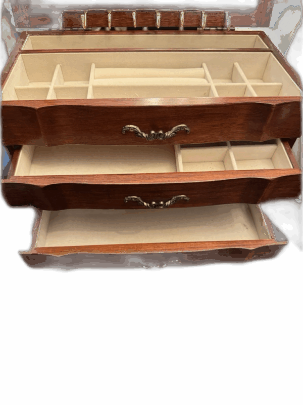 Vintage Cherry Wood Jewelry Chest with Mirror & Brass Hardware - Image 3