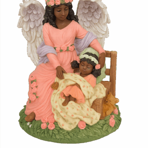 Guardian of Grace – Musical Black Angel Figurine with Sleeping Child
