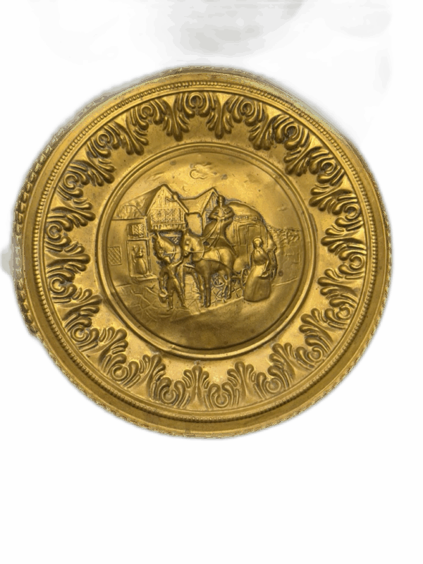 Embossed Brass Wall Plate – Horse & Village Scene