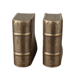 Pair of Vintage Faux Book Bookends – Textured Ceramic with Bronze Finish