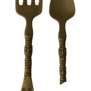 Ornate Tribal Wall Fork & Spoon – Vintage Brass Decorative Set