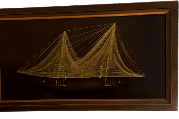 Mid-Century Modern String Art – Abstract Bridge Design in Wood Frame