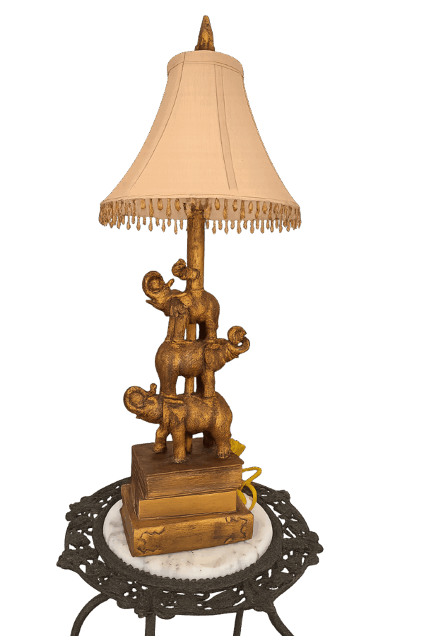 Stacked Golden Elephant Table Lamp with Beaded Shade (Copy)