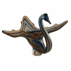 Mid-Century Murano Style Hand-Blown Art Glass Swan Dish – Multicolor Ribbon Swirl