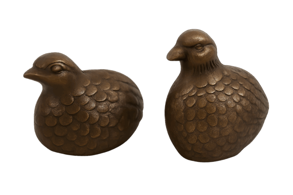 Pair of Vintage Cast Metal Quail Figurines – Rustic Bronze Finish