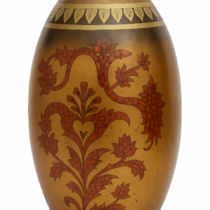 18” Hand-Painted Decorative Egg Vessel with Gold Patina and Red Florals