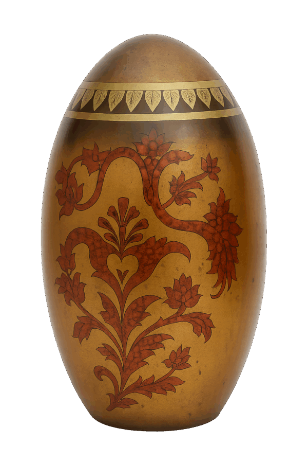 18” Hand-Painted Decorative Egg Vessel with Gold Patina and Red Florals